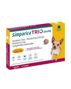 Simparica Trio Zoetis 1 Comprimido 1,25 a 2,5 Kg